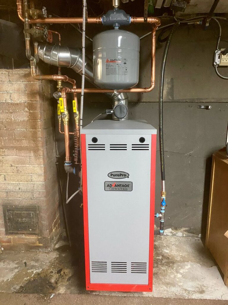 A new PurePro Advantage boiler system with copper piping installed by Grozier Heating and Air Conditioning, LLC in Allentown, PA.