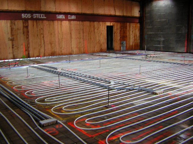 Radiant floor heating pipes laid out during installation by The Heating Specialist in Portland, OR