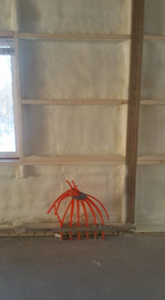 PEX tubing for radiant floor heating installed in a building with spray foam insulation by Matt Moeller Heating and Cooling Llc in Stewartville, MN