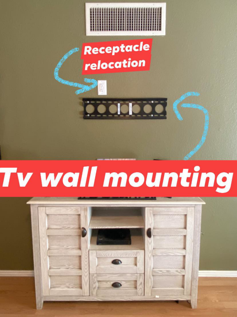 An electrical receptacle relocated above a TV wall mount bracket, demonstrating services by 626 POWER LLC in Tucson, AZ