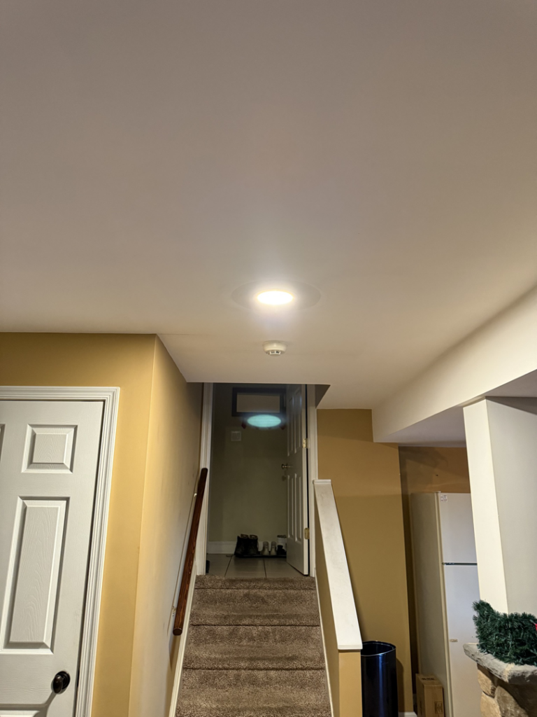 Recessed lighting and a smoke detector installed in a hallway by Valence Solutions LLC in Stevens, PA