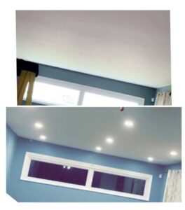 Before and after photos of recessed lighting installation by Black Power Redevelopers in Papillion, NE.