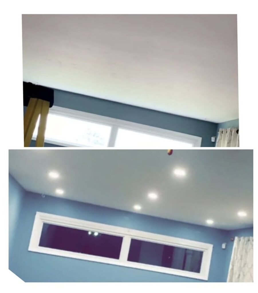 Before and after photos of recessed lighting installation by Black Power Redevelopers in Papillion, NE.