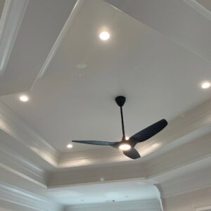 Modern ceiling with recessed lighting and a ceiling fan installed by J&M Electrical Services in Stockbridge, GA.