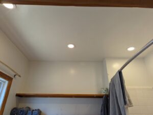 Newly installed recessed lighting in a ceiling, a common electrical service provided by Primo's Electrical Services in San Diego, CA.