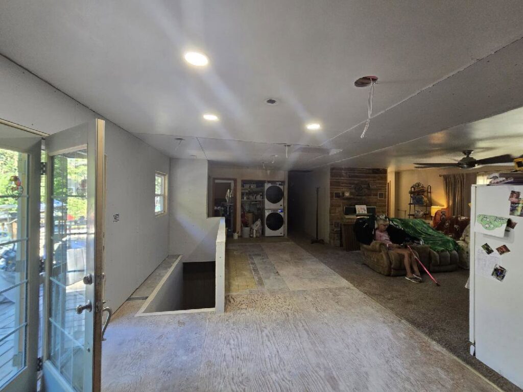 Recessed lighting installation in a home undergoing renovation by JAL Electrical Construction in Hammond, IN.