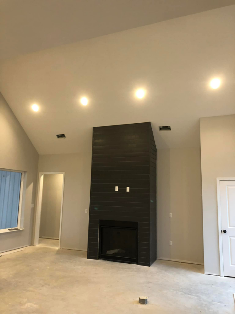 Recessed lighting and electrical outlets installed in a new construction home by JMD Electric, LLC in O'Fallon, MO.
