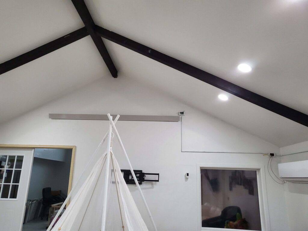 Newly installed recessed lighting in a room, completed by Minards Electric LLC in Dickinson, ND.