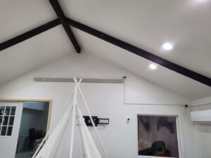 Newly installed recessed lighting in a room, completed by Minards Electric LLC in Dickinson, ND.