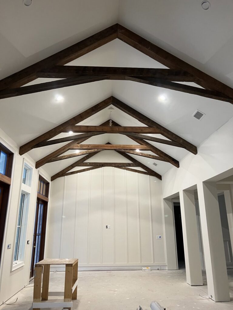 Recessed lighting and electrical outlet installation in a new construction project by OceanSide Electric in Hilton Head Island, SC.