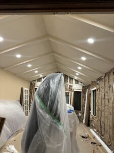 Recessed lighting installed in a ceiling during a home renovation project by Sunrise Electric LLC in Kalispell, MT.