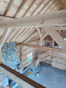 Recessed lighting installed in a large wooden ceiling structure by Ryco Electric in York, PA