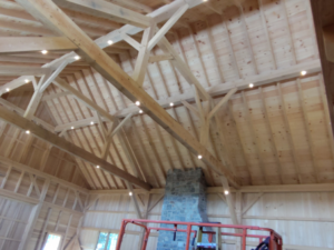 An ongoing project showing recessed lighting installed in a high wooden ceiling by Ryco Electric in York, PA