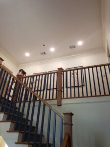 Recessed lighting installation above a residential staircase by Superior Electric and Lighting LLC in Southaven, MS