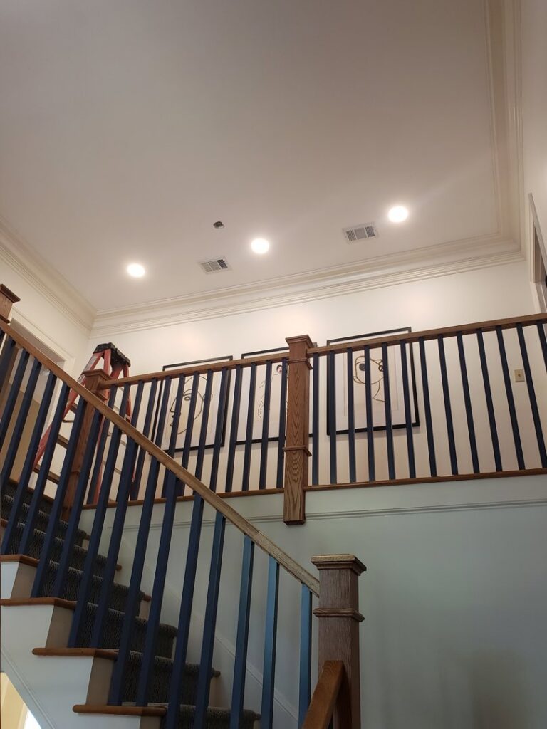 Recessed lighting installation above a residential staircase by Superior Electric and Lighting LLC in Southaven, MS