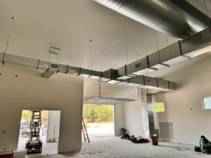 Rectangular HVAC ductwork installation in a commercial building by Buck'n Bull HVAC Solutions in Wilmington, NC