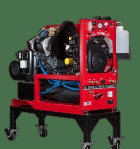 A red El Diablo truck mount carpet cleaning machine, ready for professional carpet contractor services in Rapid City, SD.