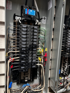 A neatly wired residential electrical breaker panel installed by J. K. Quality Electric in Saint Bernard, LA.