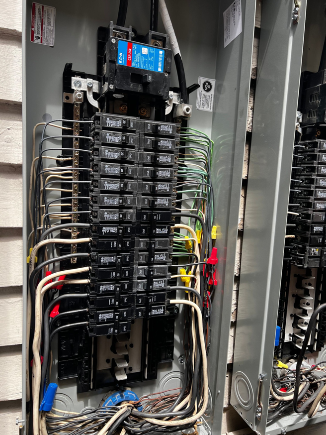 A neatly wired residential electrical breaker panel installed by J. K. Quality Electric in Saint Bernard, LA.