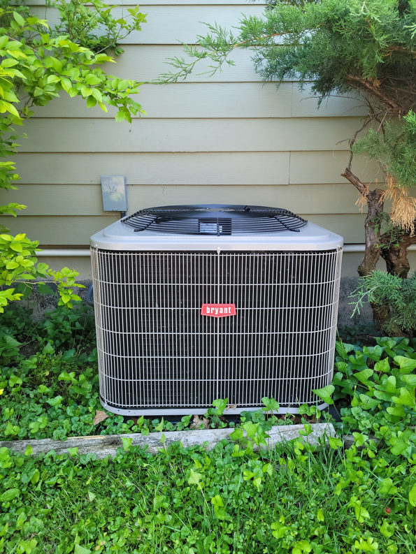 A residential Bryant air conditioning unit serviced by BW Refrigeration LLC in Lawrence, KS.