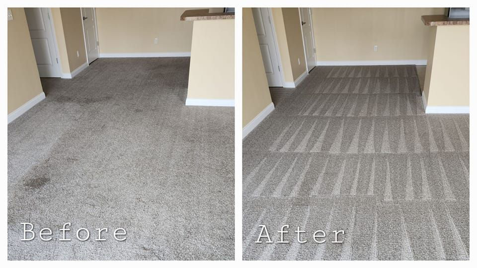 Before and after comparison of residential carpet cleaning in a living area by Hawkins Carpet Cleaning in Owensboro, KY