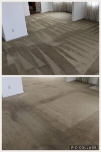 Before and after photos of a residential carpet cleaning service by Sure Clean Professionals in Port St. Lucie, FL