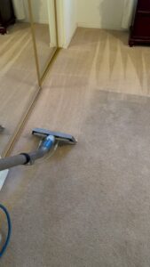 A carpet cleaning machine in use on a light brown residential carpet by Specialty Carpet Care in Surprise, AZ