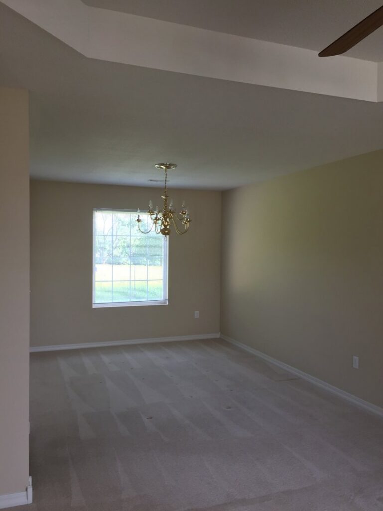 Carpet in a residential room showing cleaning in progress by C&C Carpet Care LLC in Columbia, MO.