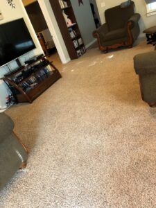 Clean light brown residential carpet in a living area by All Shine Cleaning Service in Idaho Falls, ID.