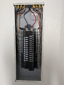 A residential electrical breaker panel with neatly organized wiring, installed by My A Plus Electric SA in San Antonio, TX