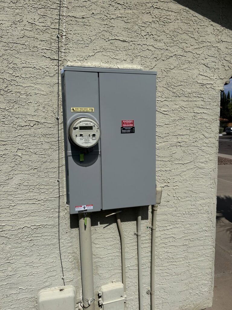 A residential electrical meter and service panel installed by Accel Electric in Peoria, AZ.