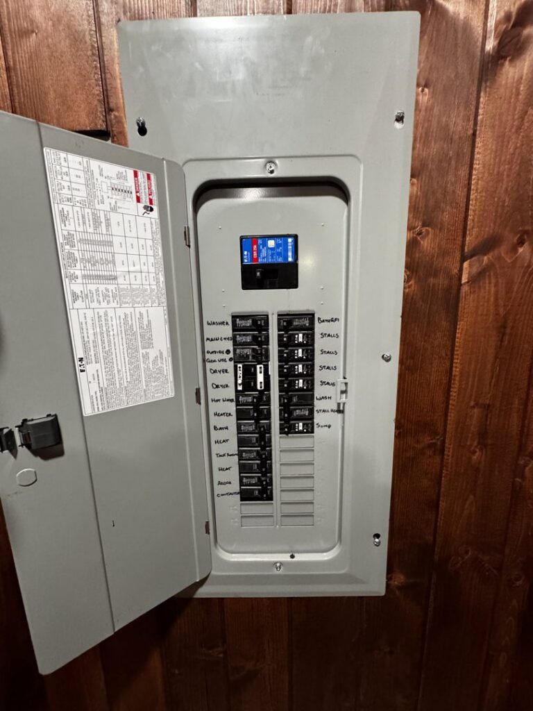 An open residential electrical panel with labeled circuit breakers, installed by kt_electricalcontractors in Spokane Valley, WA