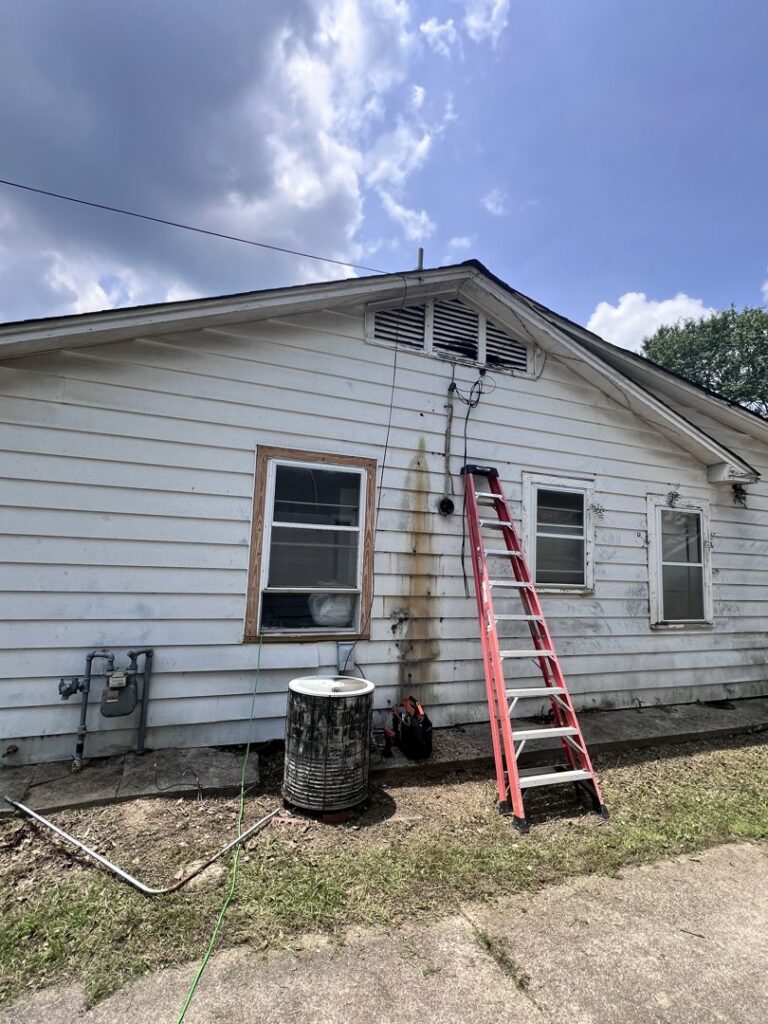 Residential electrical panel upgrade with a ladder indicating work by Nelson Electric, Inc. in Hot Springs, AR.