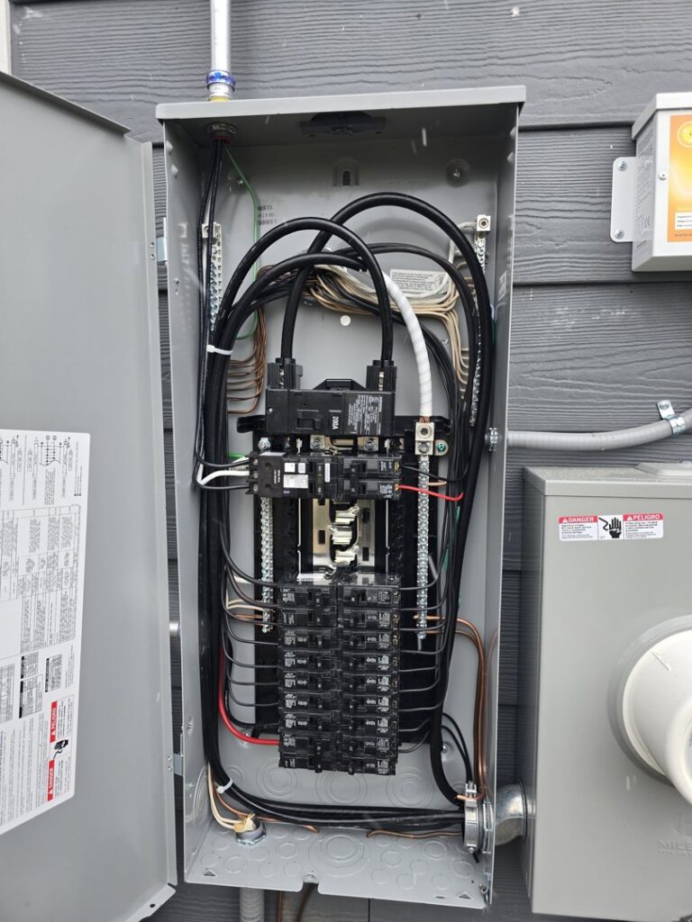 Residential electrical panel with organized wiring and circuit breakers by Access Electrical in Indianapolis, IN.