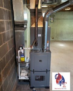 A new residential furnace and air handler unit installed by GT Mechanical Services in Baltimore, MD