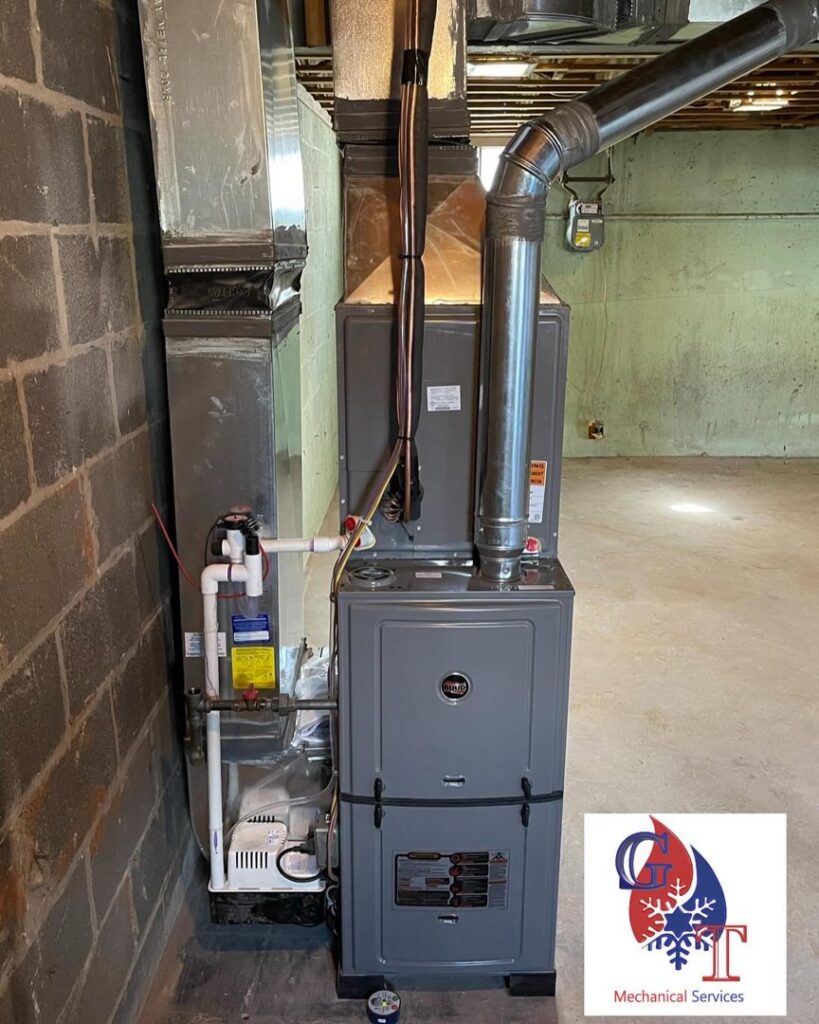 A new residential furnace and air handler unit installed by GT Mechanical Services in Baltimore, MD