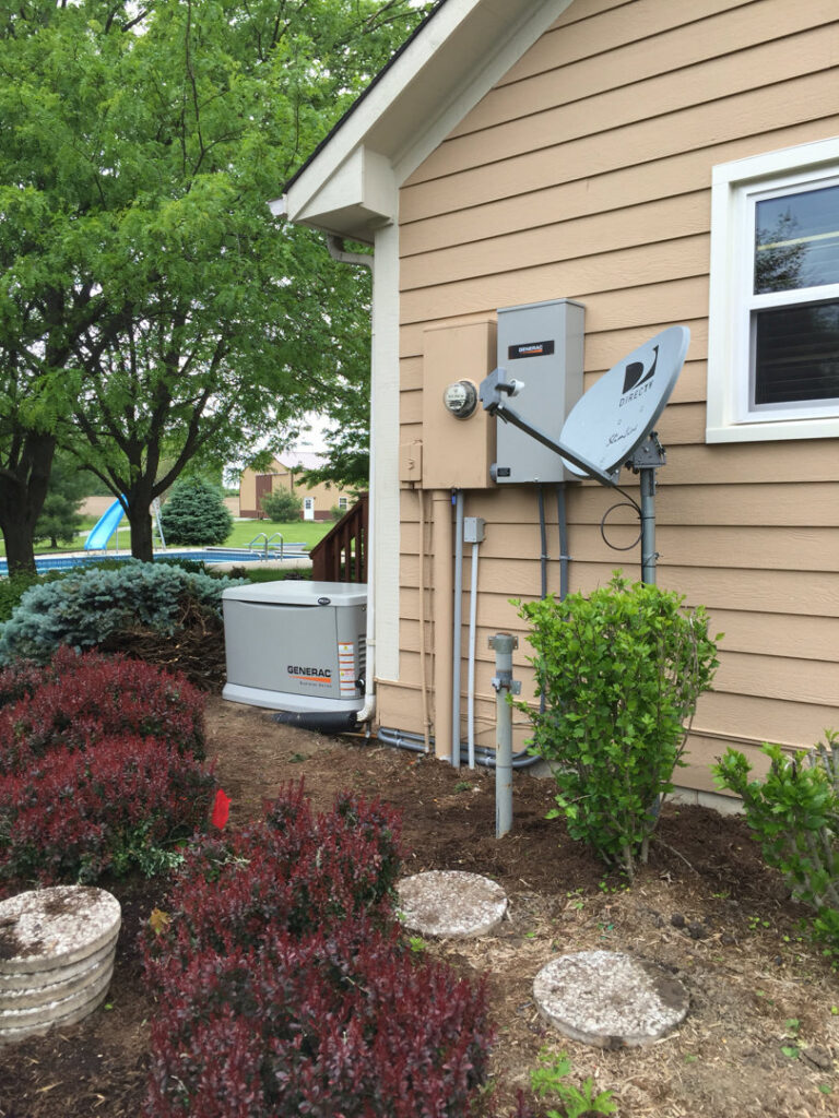 A residential Generac standby generator installation with electrical meter by Electric Today in Indianapolis, IN.