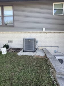 A newly installed residential HVAC condenser unit by Brad Emberton's HVAC in Owensboro, KY.