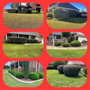 A collage of residential properties showcasing various lawn care and landscaping services by Kirby's Lawn Care Service in Franklinton, LA.