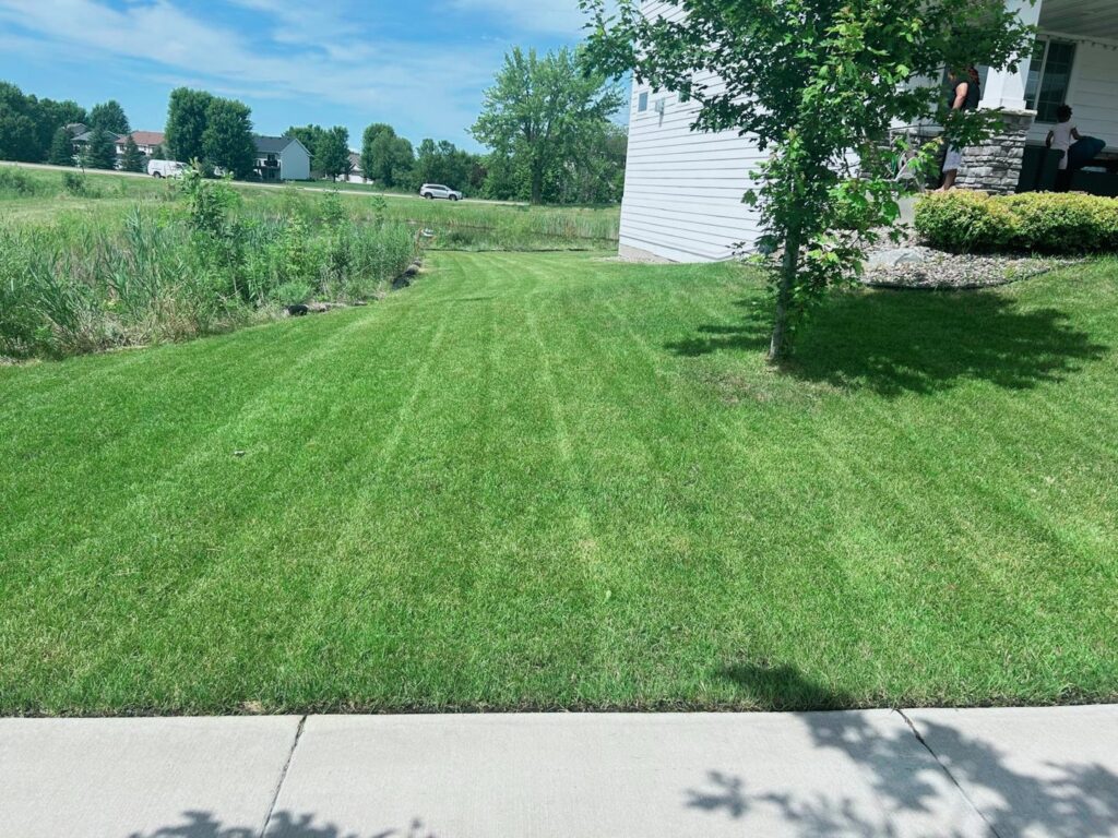 A perfectly mowed residential lawn with clean stripes, demonstrating K&R Lawn Care's services in Pass Christian, MS.