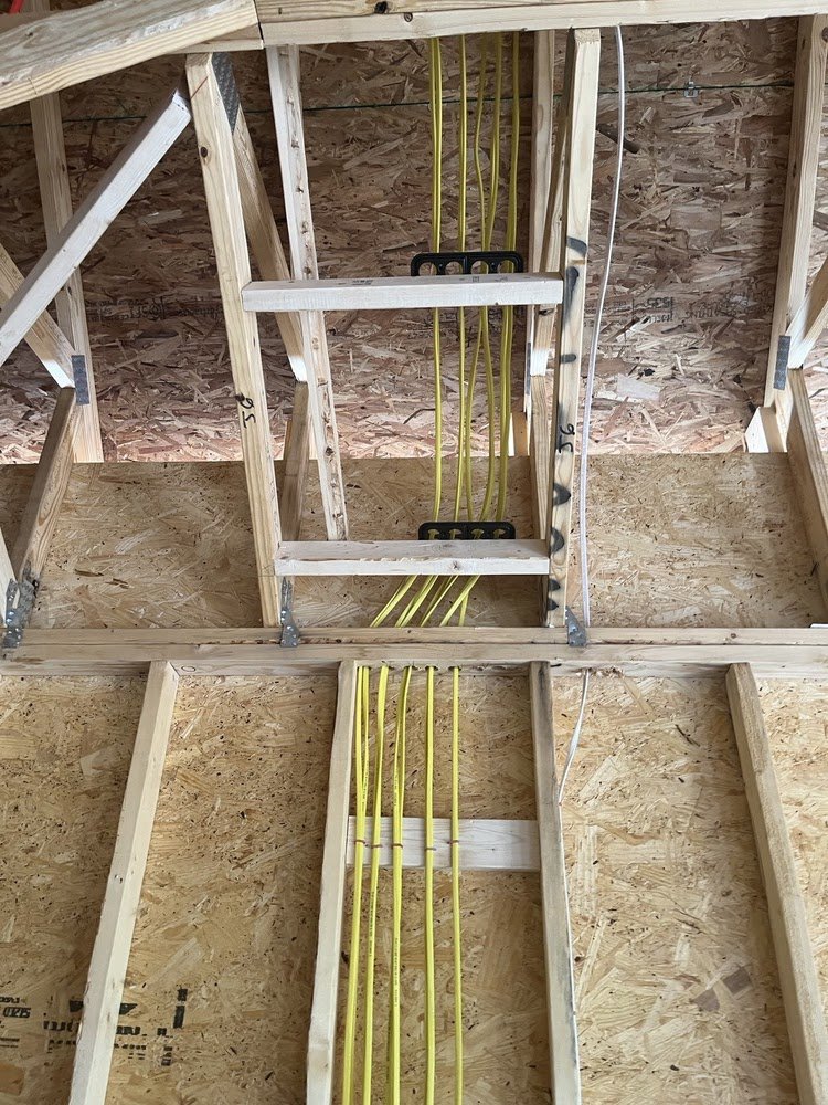 New construction residential electrical wiring installed within the wooden framing by Blevens Electric LLC in Bowling Green, KY