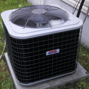 A residential outdoor air conditioning unit installed by Turner & Son's Heating and Air in Anderson, IN