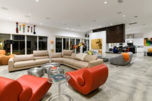 Modern residential living room with recessed lighting installed by Performance Electrical Contracting Inc. in Jacksonville, FL