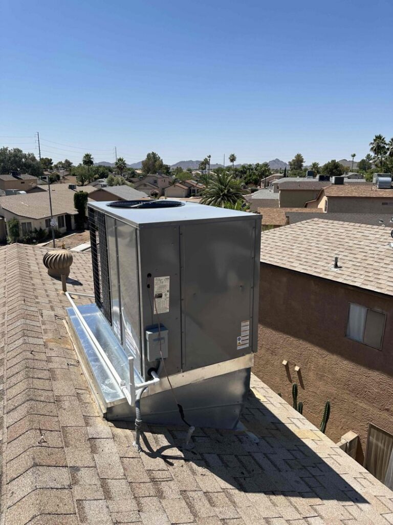 A residential rooftop HVAC unit installed by AZ Perfect Comfort on a home in Phoenix, AZ.