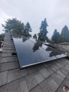Solar panels installed on a residential roof by Ant Power Electric in Tacoma, WA.