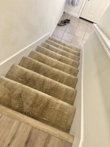 A residential stair carpet being professionally cleaned by Mexsteam in San Diego, CA