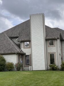 A beautiful residential stone chimney completed by Centerville Pipestone Chimney Services LLC in Dayton, OH.