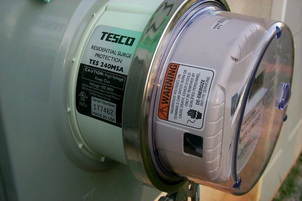 A residential surge protection device installed on an electricity meter by Thompson Electric in Elizabethtown, KY.