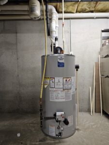A residential water heater installed in a basement by J & J Heating and Cooling, Inc. in Lancaster, PA.