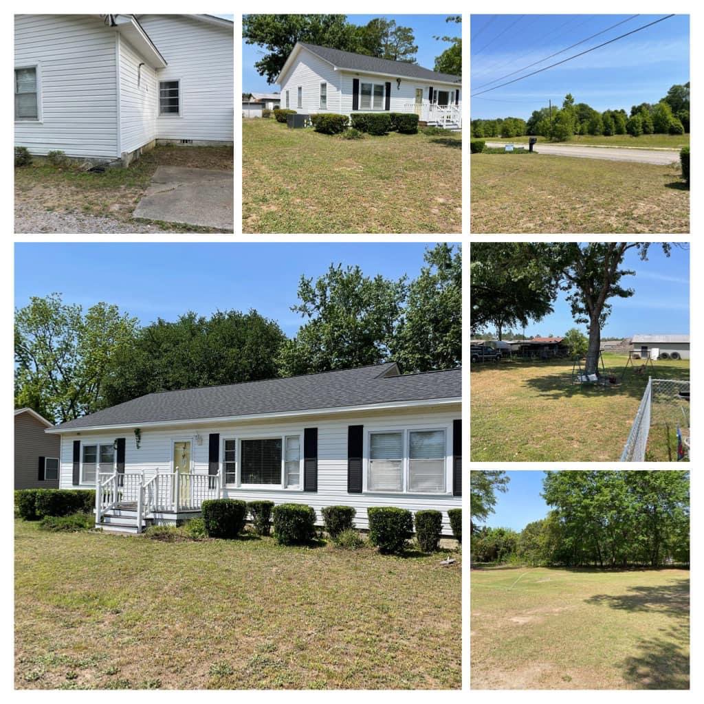 A collage showcasing various aspects of residential yard maintenance and cleanup by Kirby's Lawn Care Service in Franklinton, LA.